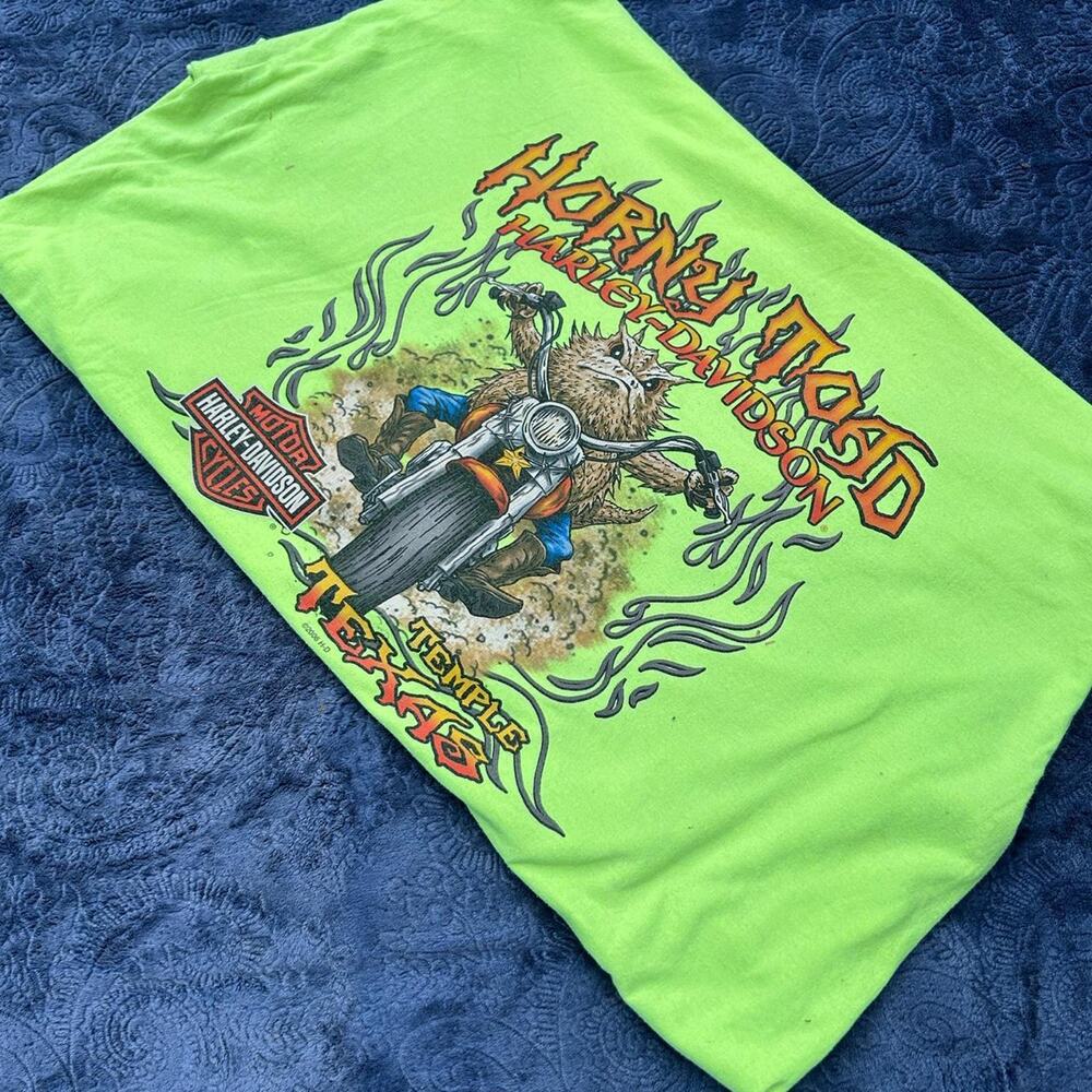 2007 Harley Davidson Neon Yellow Horny Toad Long Sleeve Shirt Men's 3XL
